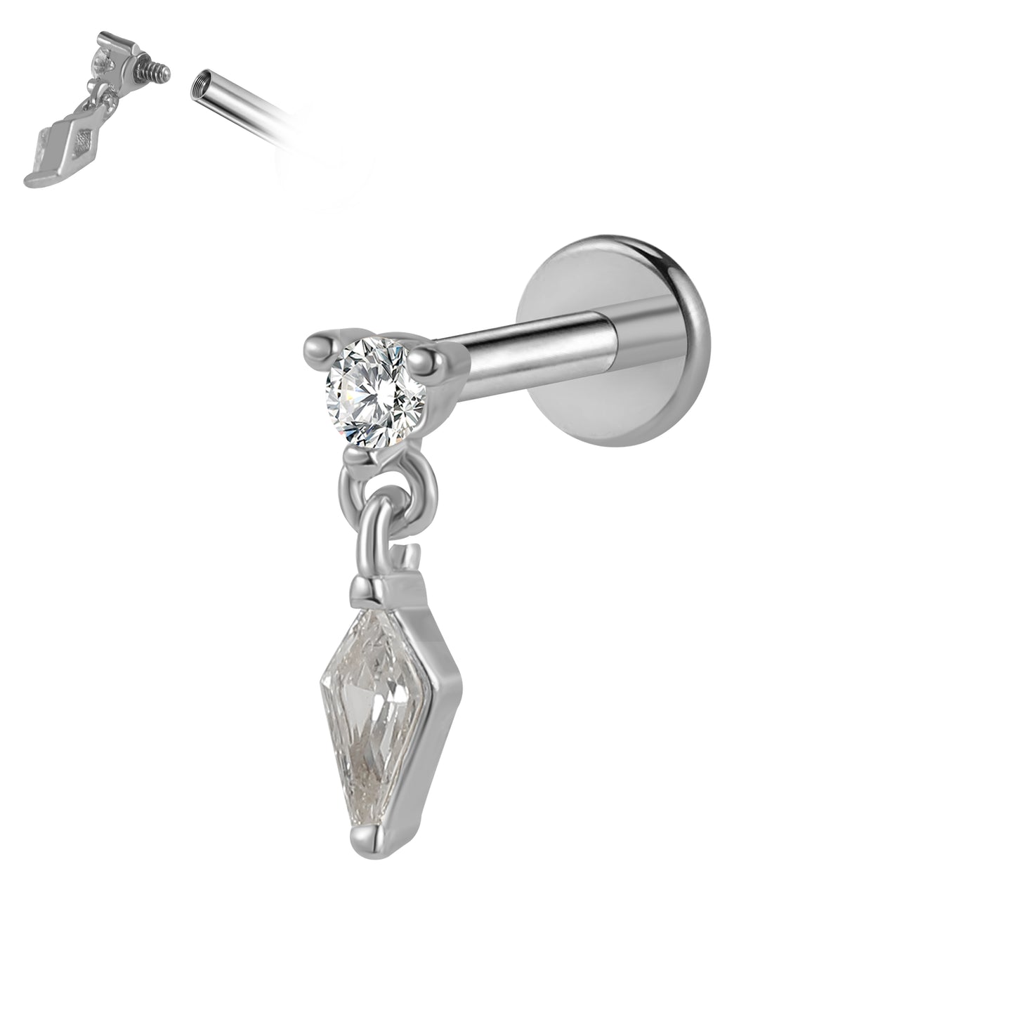 Flat Back Labret-Surgical steel bar plus brass top