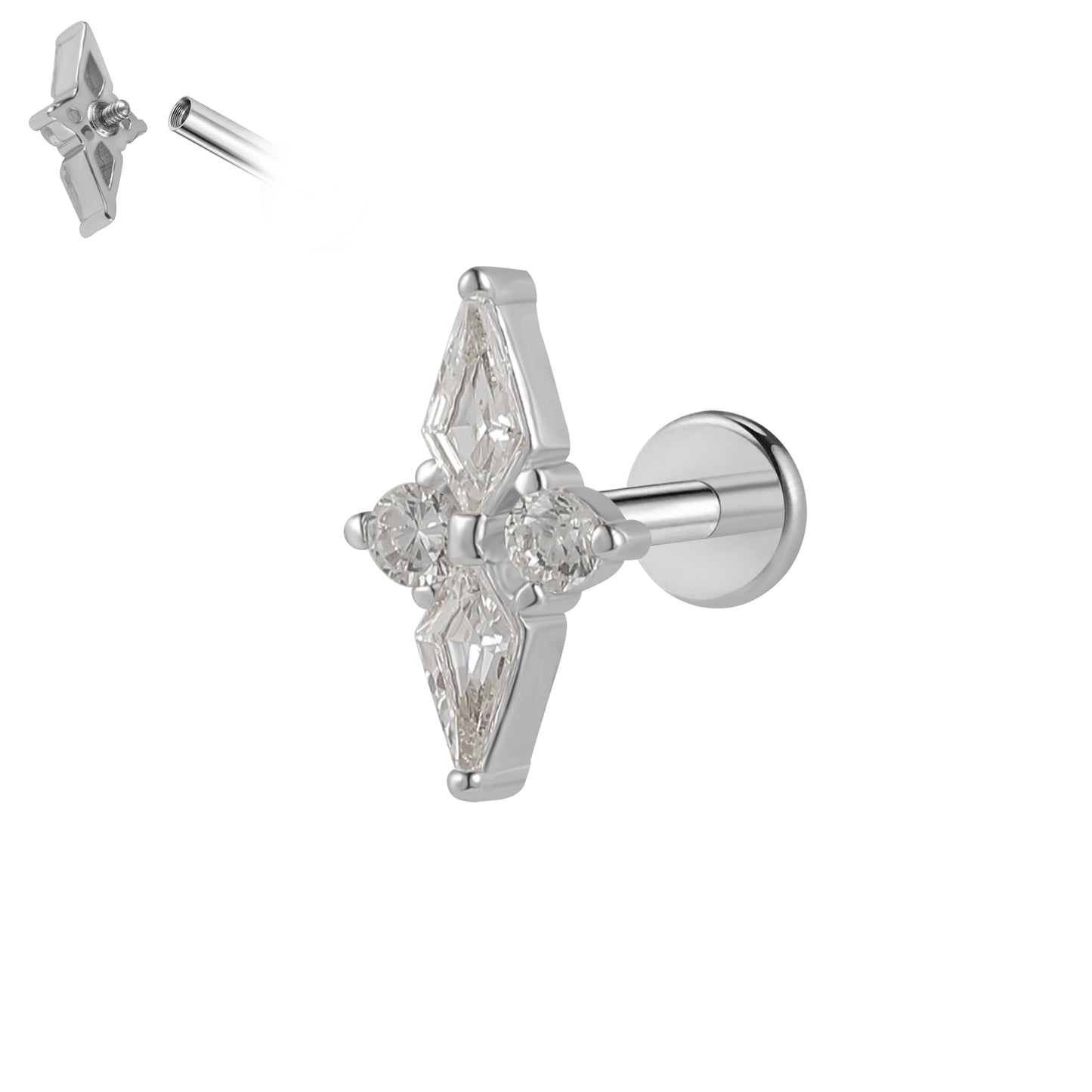 Flat Back Labret-Surgcal steel bar plus brass top