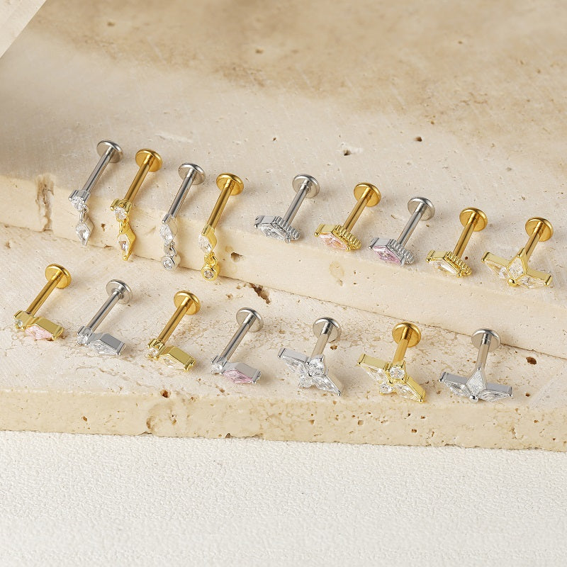 Flat Back Labret-Surgcal steel bar plus brass top