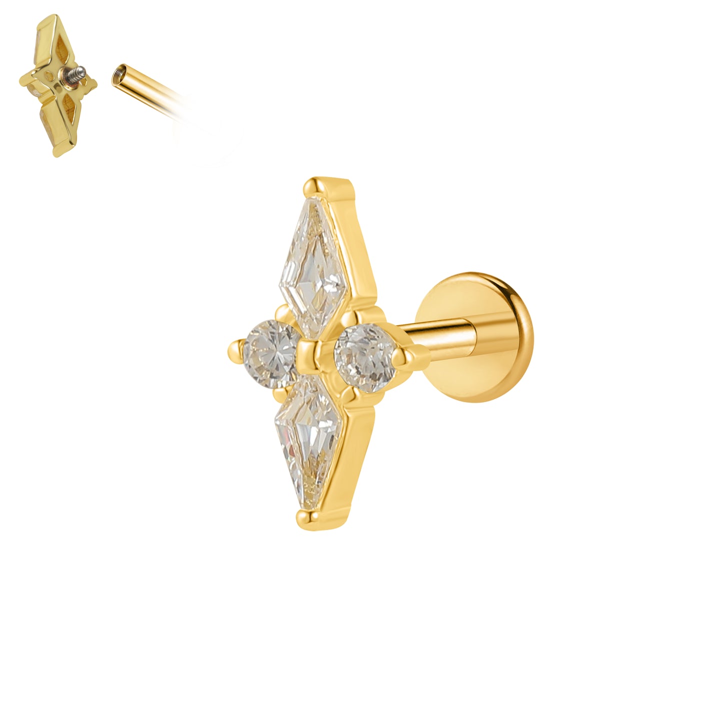 Flat Back Labret-Surgcal steel bar plus brass top
