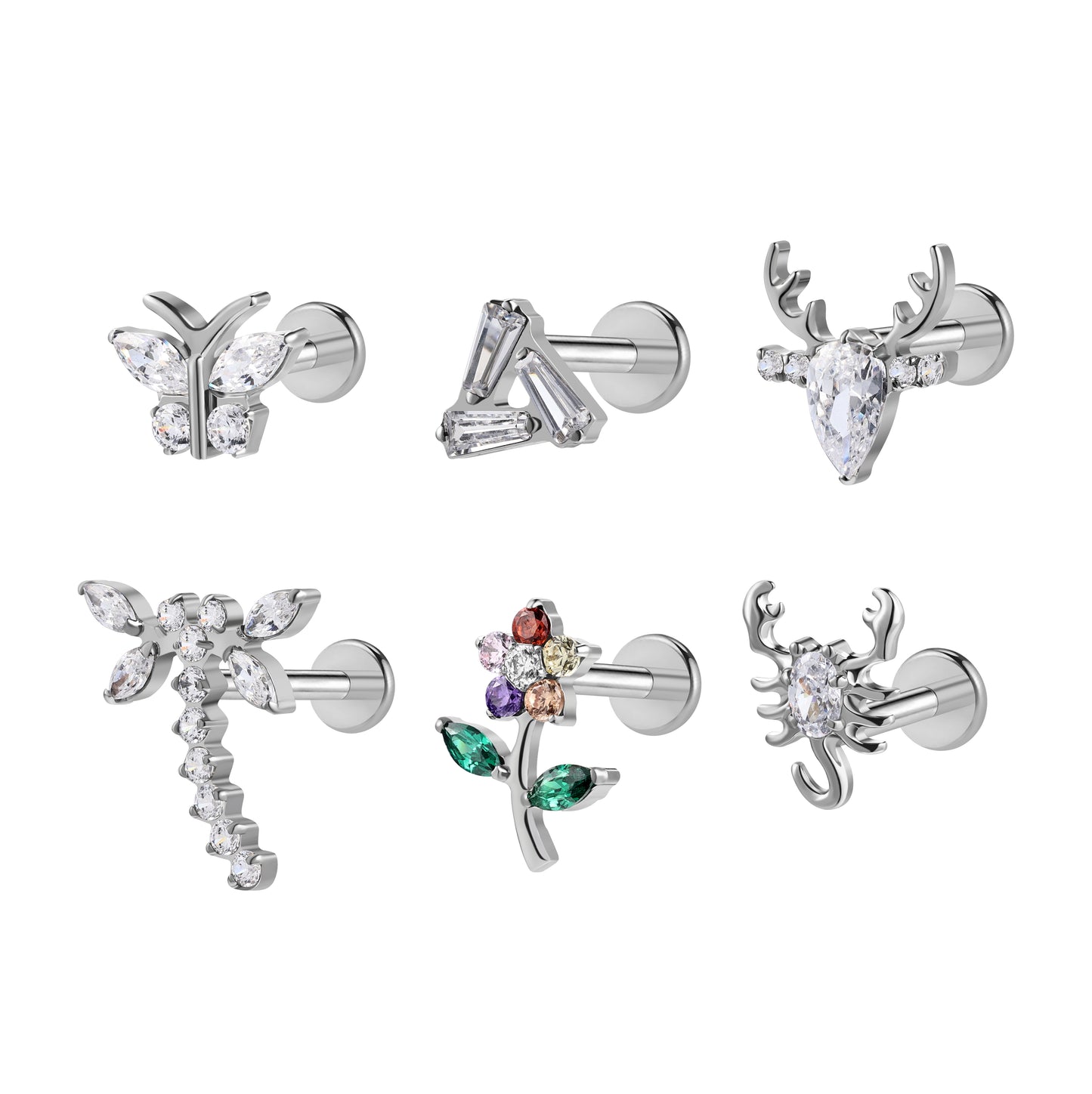 G23 Labret Titanium Internally Threaded Labret Cartilage Helix Earring Tragus Studs