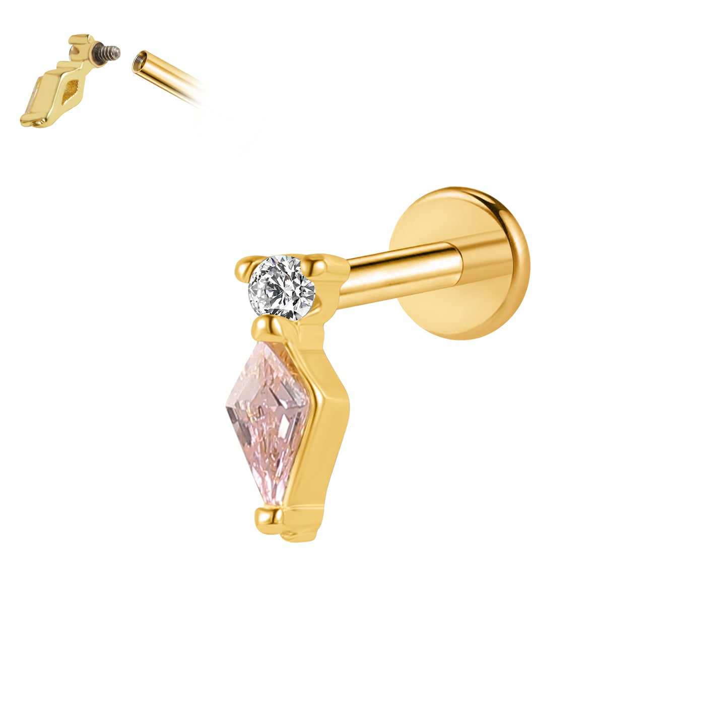 Flat Back Labret-Surgical steel bar plus brass top