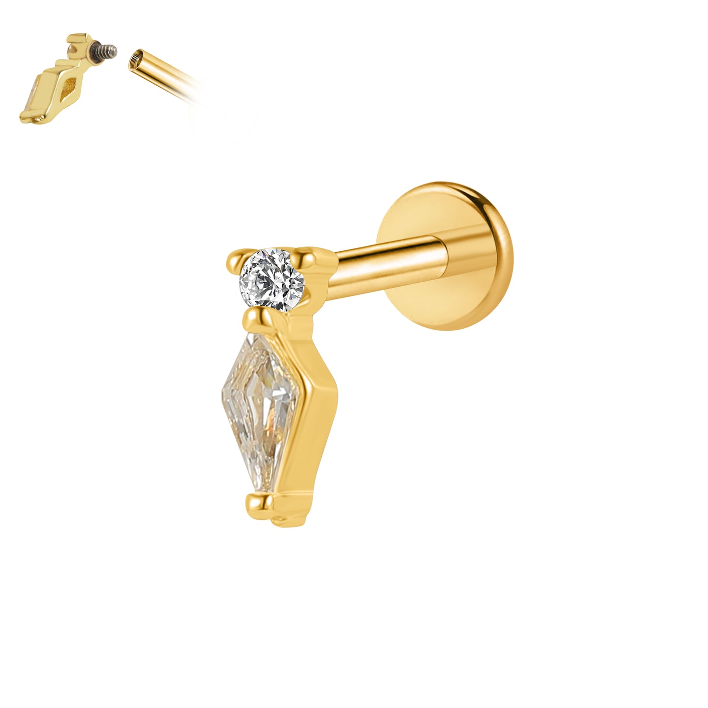 Flat Back Labret-Surgical steel bar plus brass top
