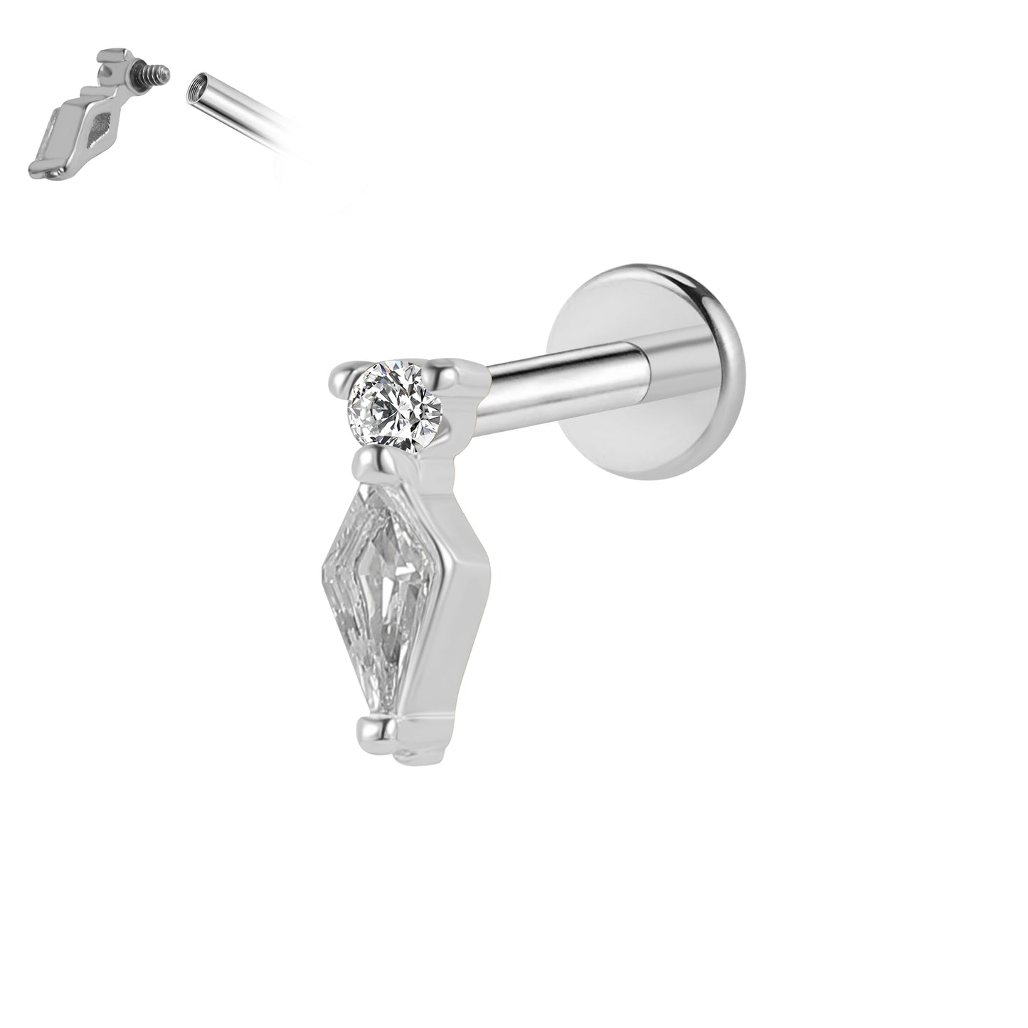 Flat Back Labret-Surgical steel bar plus brass top