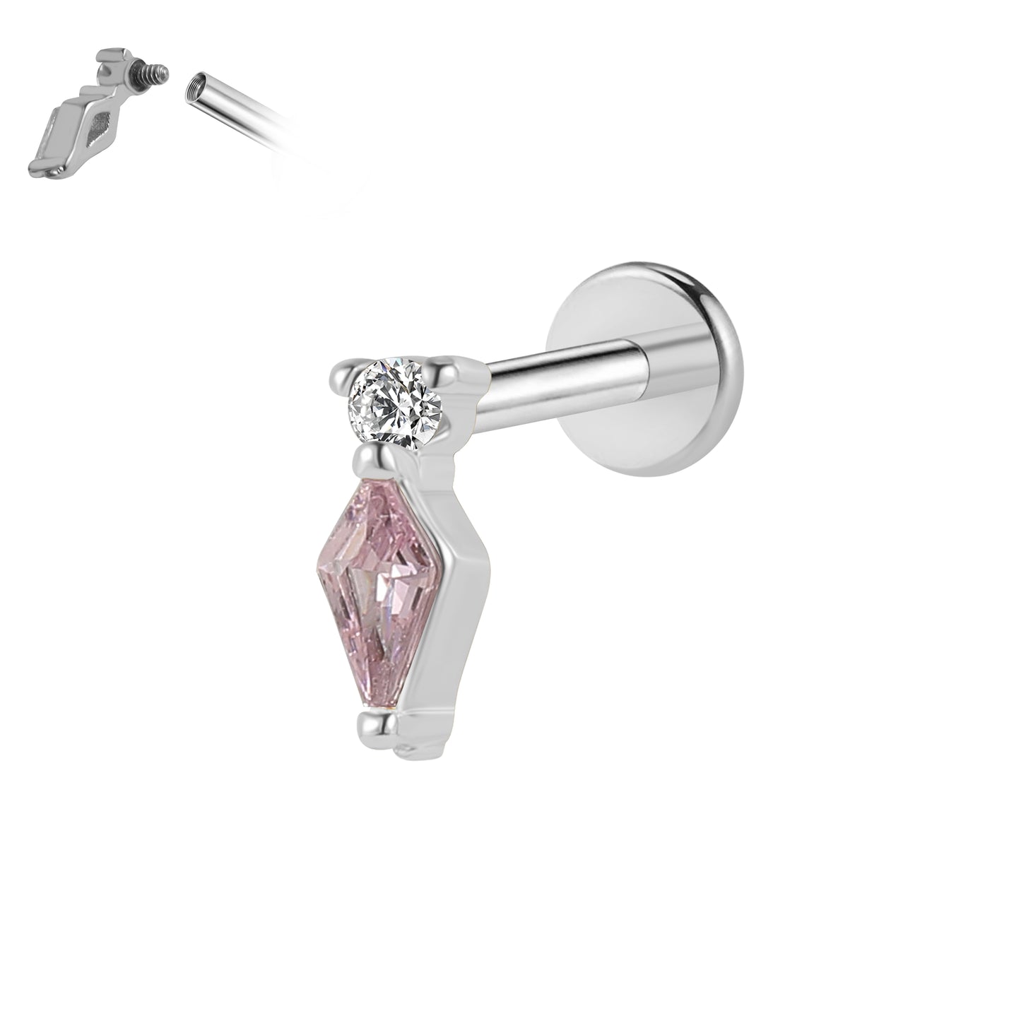 Flat Back Labret-Surgical steel bar plus brass top