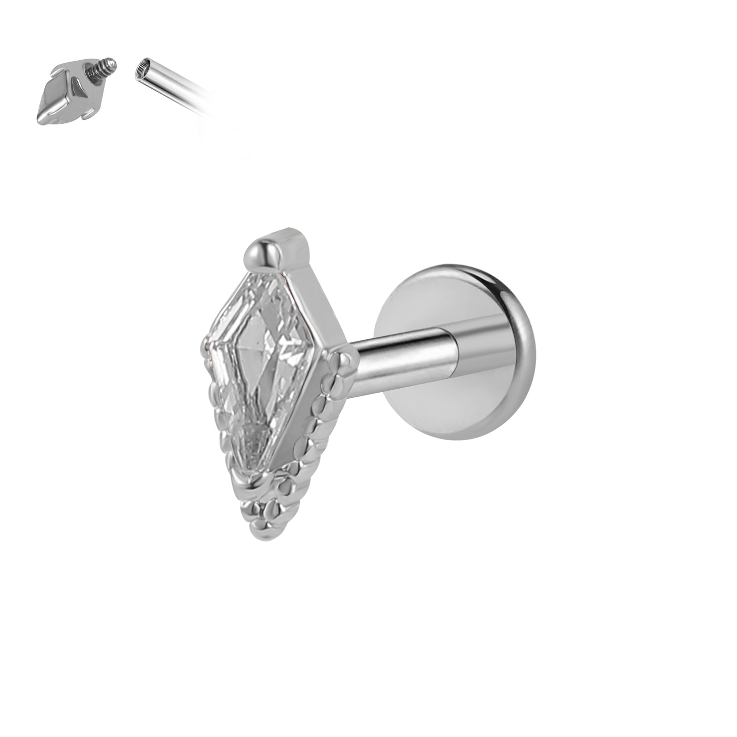 Flat Back Labret-Surgical steel bar plus brass top