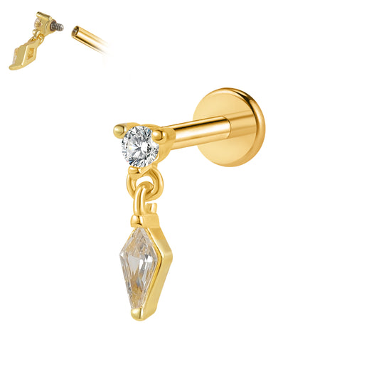 Flat Back Labret-Surgical steel bar plus brass top