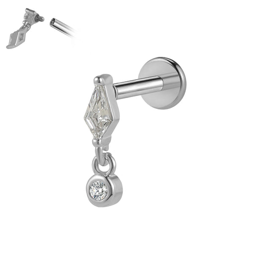 Flat Back Labret-Surgical steel bar plus brass top