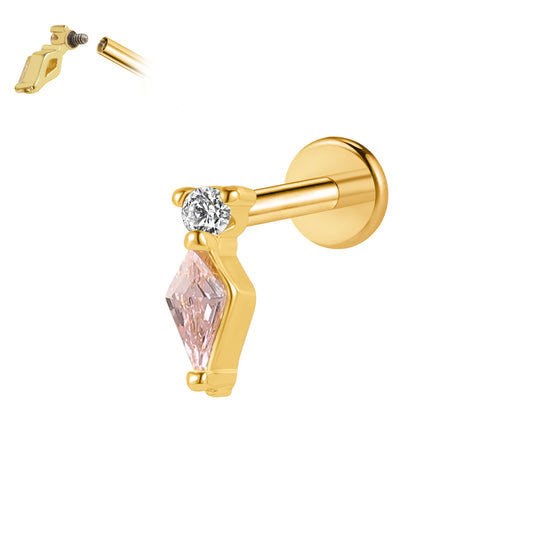 Flat Back Labret-Surgical steel bar plus brass top